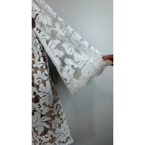 DRESS THE POPULATION Size L White Ivory Sequin Lace Mini Dress Formal - Picture 5 of 13